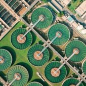 Aerial top view of water treatment plant